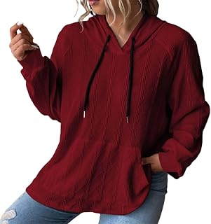 Women's Hoodies Sweatshirts Plus Size Jacquard Casual Long Sleeve Drawstring Hooded Sweatshirts Loose Lightweight Solid Soft Comfy Pullover Sweater Jumper Tops Blouses