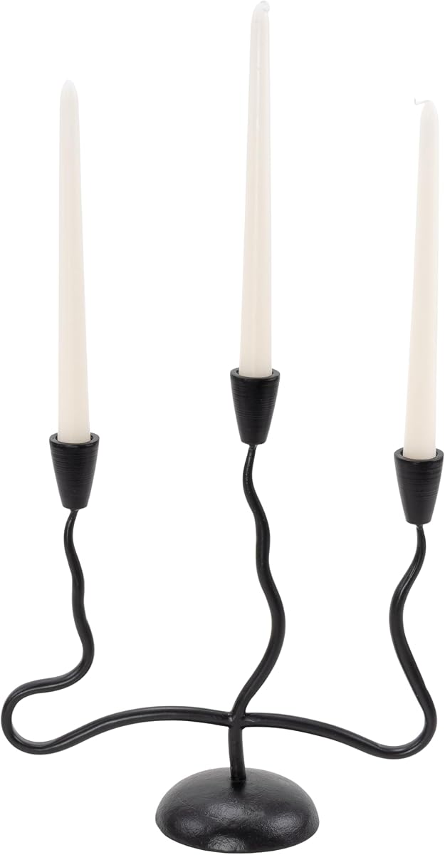 Deco 79 Metal Decorative Candle Holder Candle Stand with Round Base, Candlestick Holder 12" x 5" x 12", Black