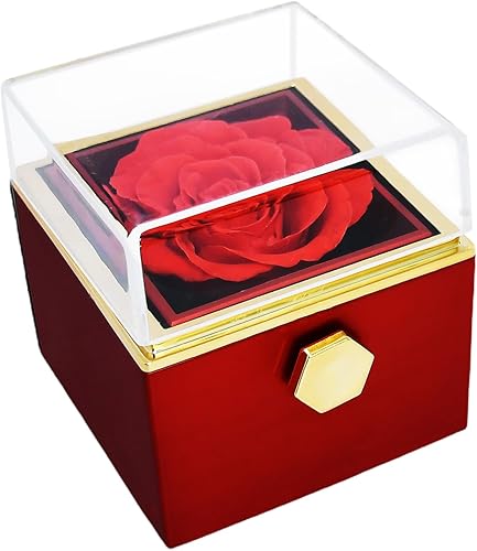 LNATOVI Rosa roja preservada real con collar en forma de luna "Te amo", nuevo diseño de cambio de giro, flores eternas, regalos de rosas para mamá,