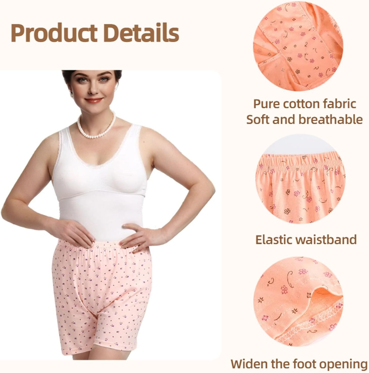 5pcs Seniors Women's Cotton Underwear Boxer Briefs Loose Soft Panties Shorts Full Coverrage Boxer Briefs