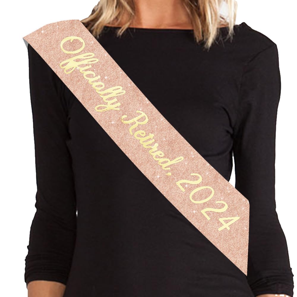 Vuzvuv 2024 Retired Sash, Celebration Sash for Retirement Party, Retired Sash for Retirement Party Decorations，Retirement Gifts for Both Women，Men（Rose Gold）