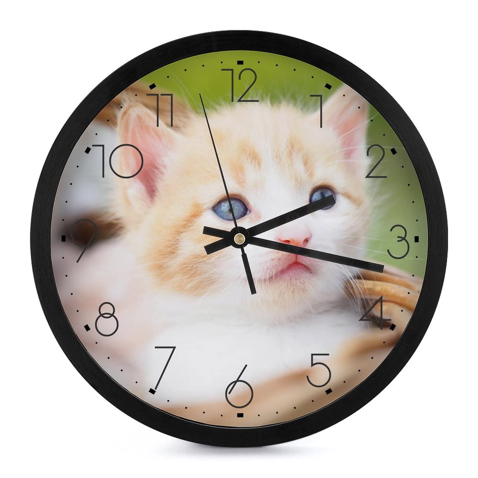 Horloge murale ronde grands chiffres chaton mignon pour décoration de maison