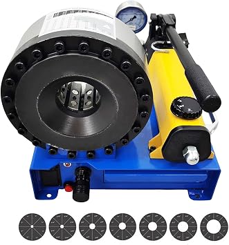 Hose Crimper Machine Hydraulic Hose Tube Crimping Machine 1/4"-1 Handheld Hydraulic Hose Crimping Tool Portable Horse Press Crimper Mini Hose Press Machine with 10 Sets of Dies