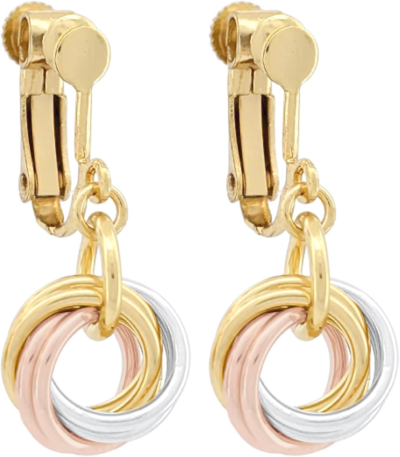 Dainty Tricolor Love Knot Earrings for Women | Sterling Silver with 14K Yellow and Rose Gold-Filled Circles | Minimalist Mixed Metal Dangle Jewelry Gift