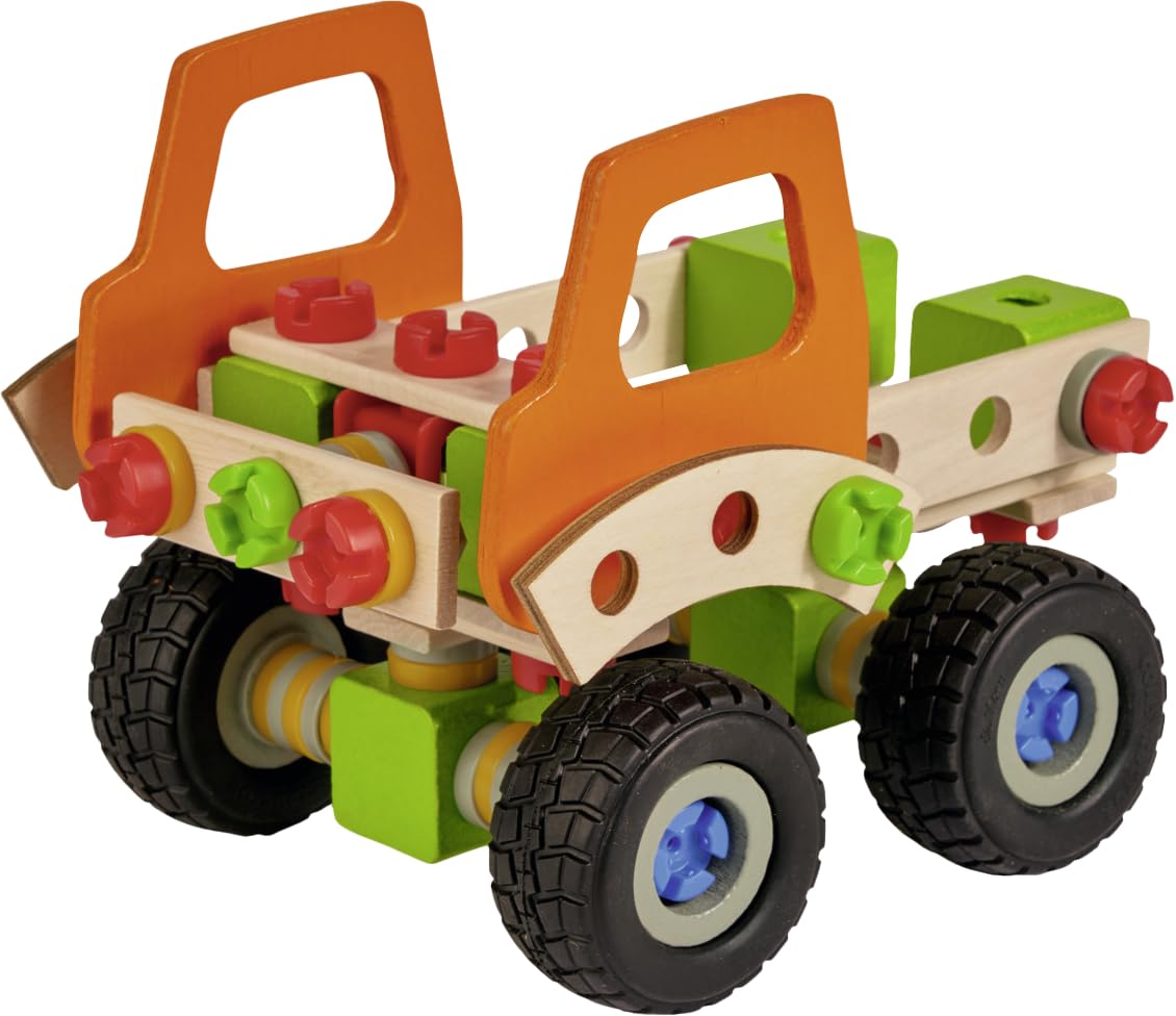 HEROS Constructor HE0011-6 in 1 Radlader, 140 Teile | Holz-Konstruktionsspielzeug mit Werkzeug, 6 verschiedene Baustellenfahrzeuge, FSC®-zertifiziert, Made in Germany, 5+