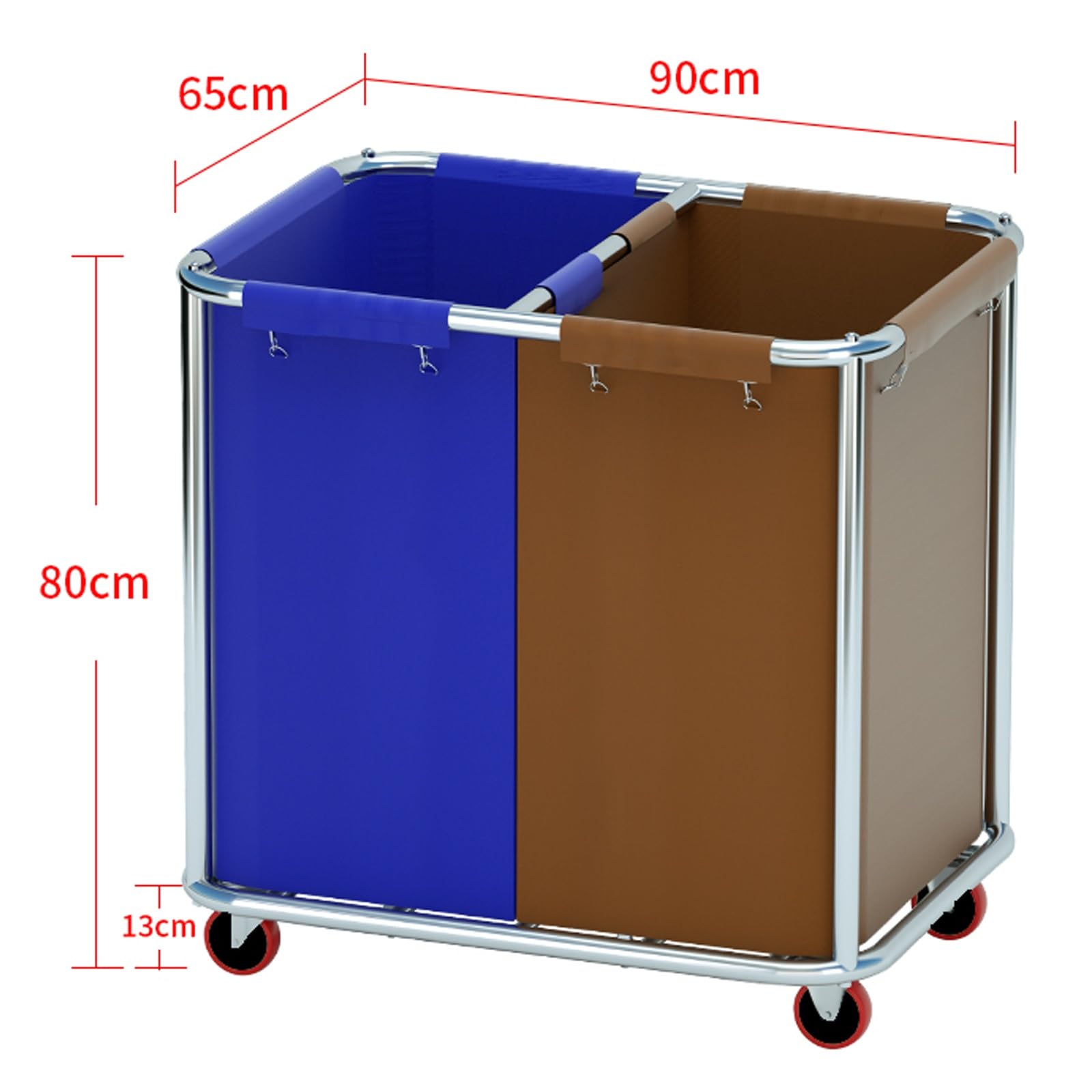 Carrito de Lavandería Comercial con Ruedas, Capacidad de 400 L, Clasificador de Ropa para 2 Bolsas, Estructura de Acero Inoxidable, Tela Oxford Impermeable