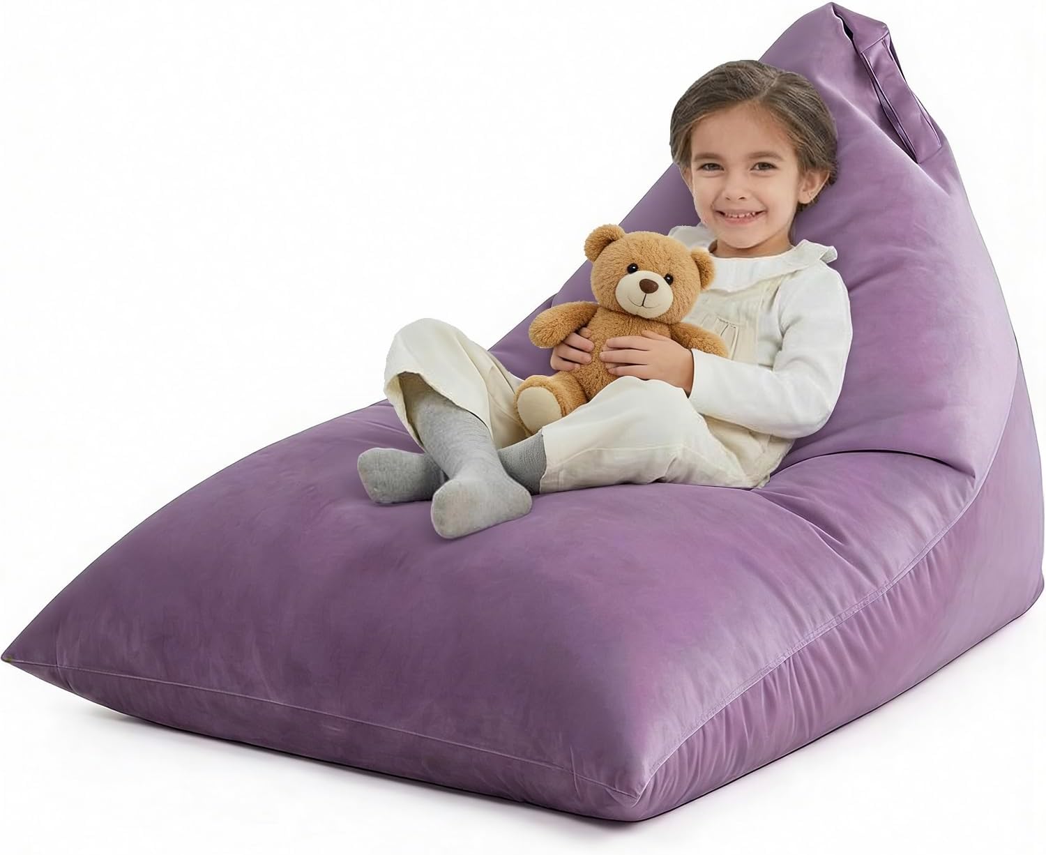 Nobildonna Stuffed Animal Storage Bean Bag Chair Cover for Kids (No Filler), 250L Extra Large Premium Velvet Lazy Sofa Cover, Washable Ultra Soft Triangular Bean Bag Chair Cover(Purple)