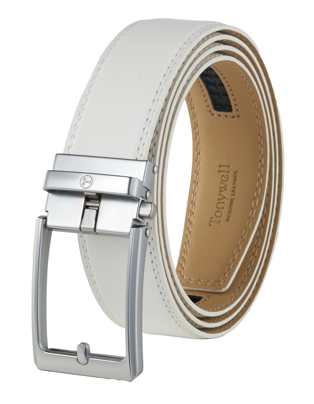 Tonywell Men's Leather Ratchet Belt, 1 3/8" Adjustable Dress Belt, Trim to Fit