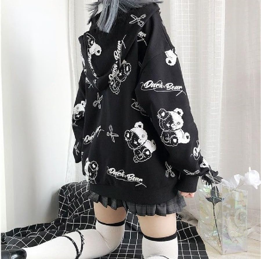 Miniatura 5 de CYee Sudaderas con capucha para mujer, estilo grunge, japonés, con cremallera, ropa urbana, punk, ácubi, manga larga, sin botones, Harajuku,