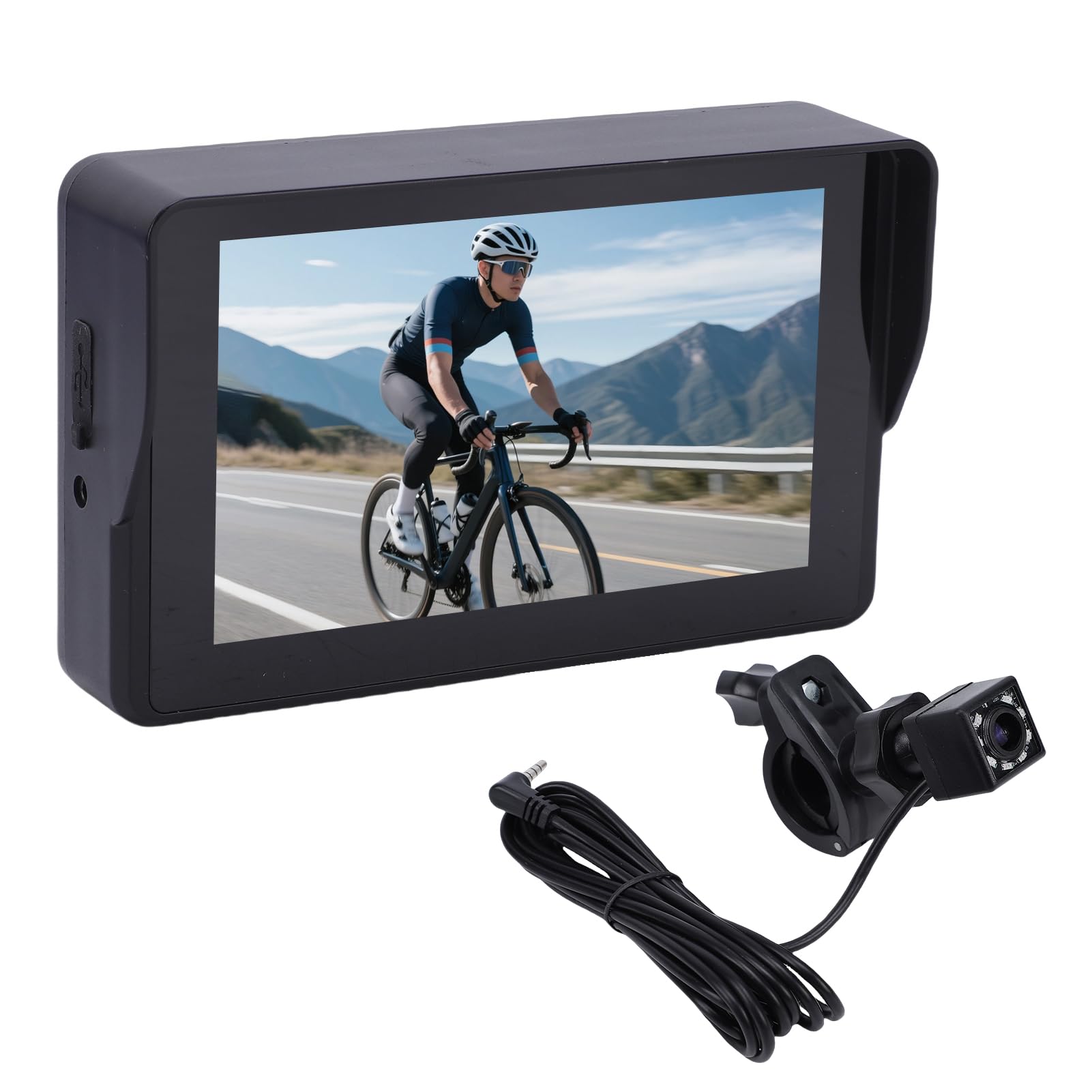 Lenker-Fahrradspiegel mit Nachtsicht und 1080P-Kamera für Sicheres Radfahren, 5-Zoll-Display, Schwarz, Ideal für Mountainbike- und Rennradfahren
