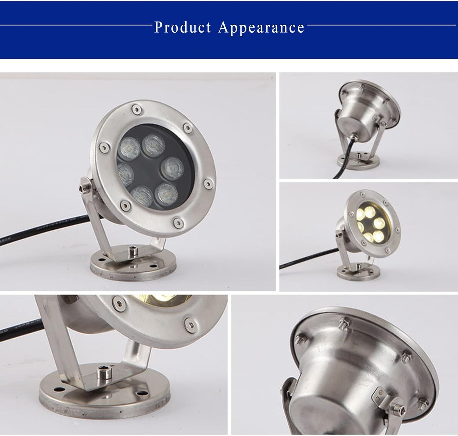 Underwater Pond Light Stainless Steel Spotlight IP68 Waterproof Low Voltage DC12/24V Fountain Lights for Swimming Pool Rockery Hotel Waterfall Led Submersible Light