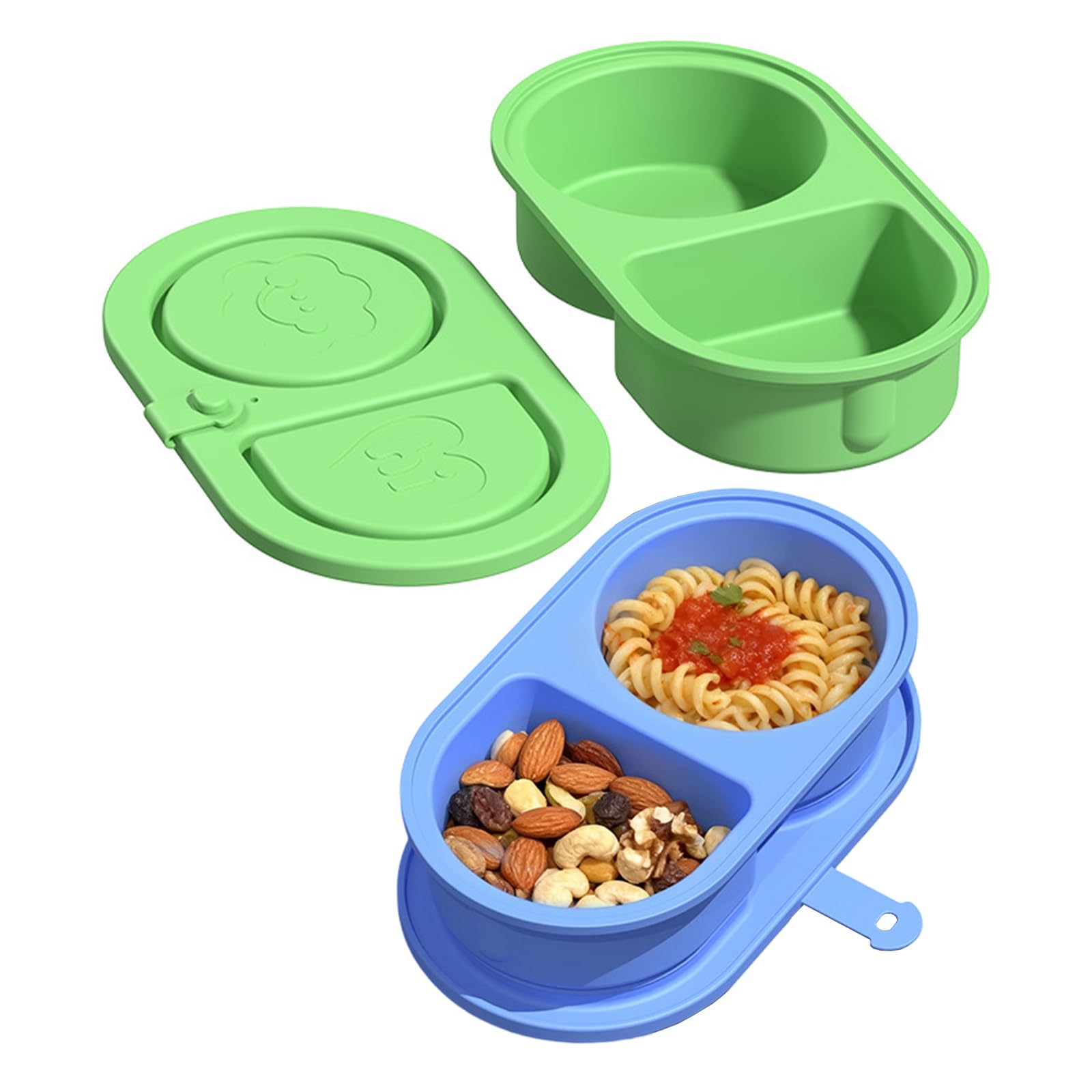 KAHDGSS Leakproof Double Compartment Silicone Snacks Container for Outdoor Picnics and Meals, Microwave Safe Microwave Safe Elastomer