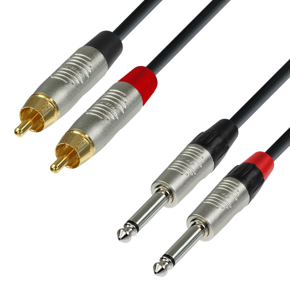 Adam Hall 4 Star Series 1.5m Rean 2X RCA Male to 2X 6.3mm Jack Mono Audio Cable