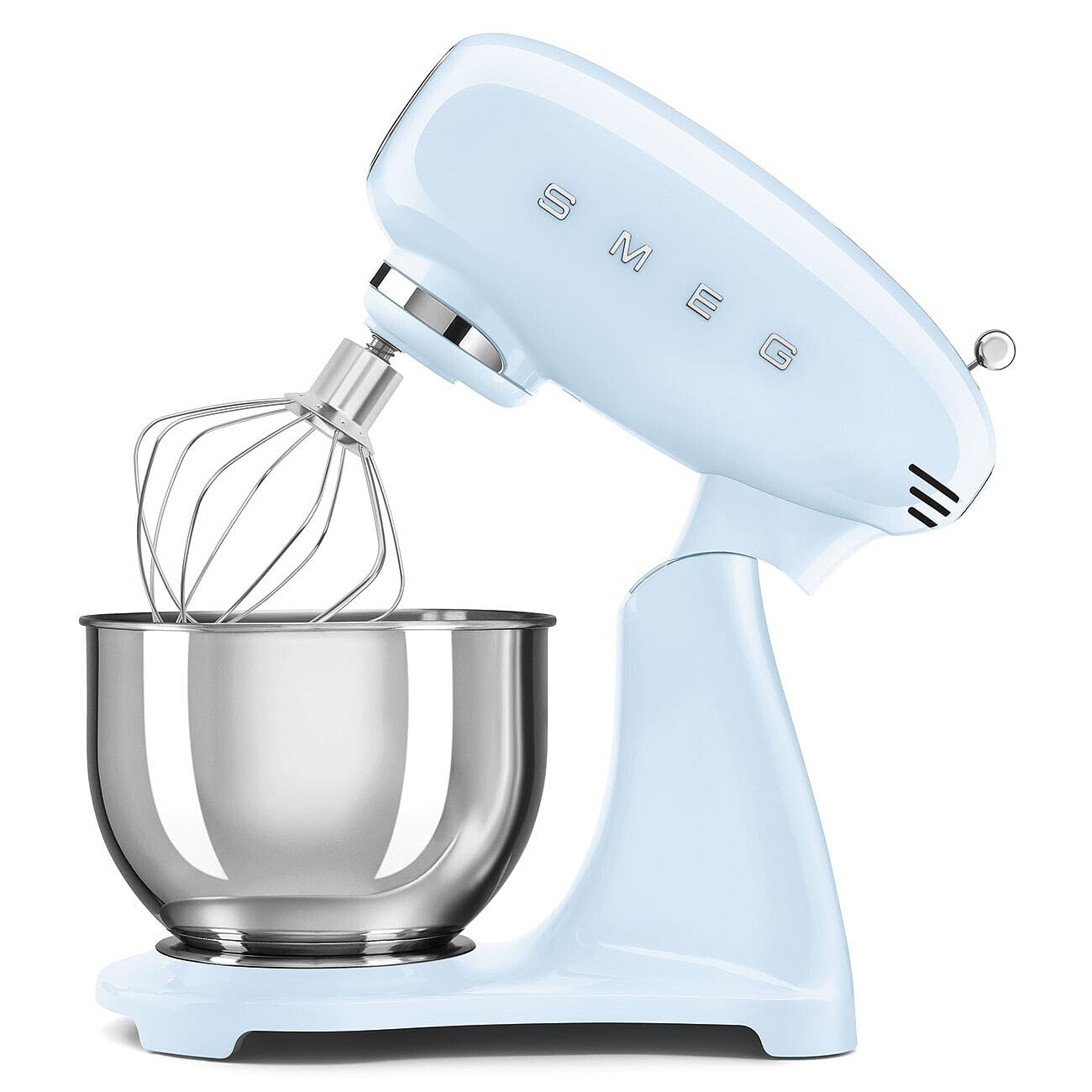 Smeg, Pétrisseur planétaire Full Color SMF05PBEU, 10 niveaux de vitesse, fonction lisse et mix, bol de 4,8 L, bloc moteur, 3 fouets et crochet pétreur, 800 W, bleu