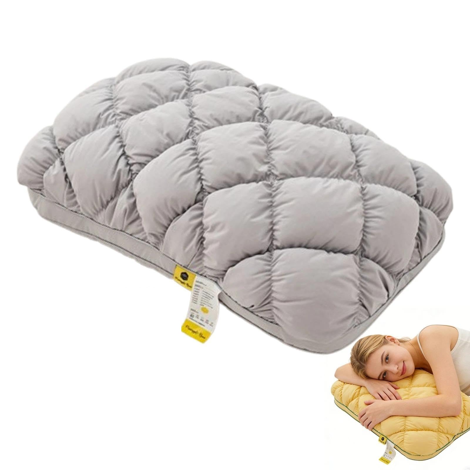 YongXinMY Pineapple Cloud-Like Down Pillow for Sleeping - Soft Quilted Down Alternative Pillow, Ergonomic Neck Support for Side Back Stomach Sleepers Dormitory Home Bedroom Use (Gray,50x70cm)