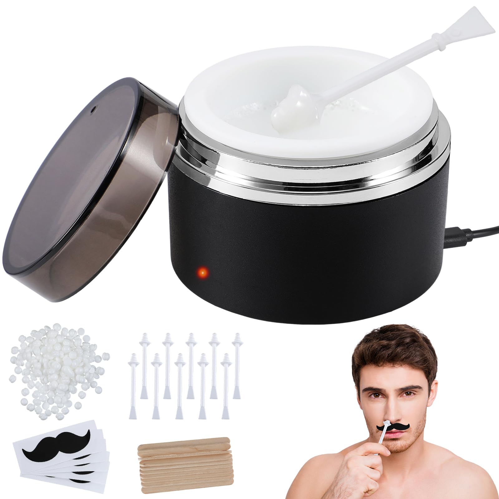 Calentador de Cera Depilatoria Mini Kit de Depilación Profesional para Hombres y Mujeres Calentamiento Rápido Maquina de cera Caliente para Depilar para Cara, Orejas y Nariz (S Redonda)