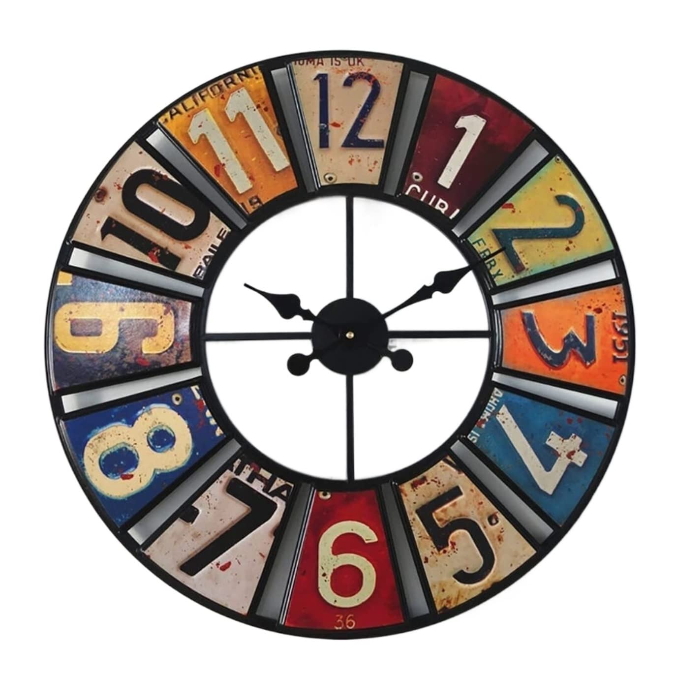 AZHKJKZH Wall Mounted Clock Numeral Rustic Wall Clock Multicolour Metal Silent Non-ticking For Lounges Cafes Offices For Living Room