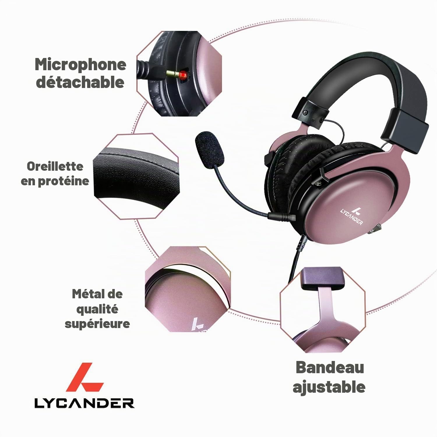 LYCANDER Casque USB avec Microphone Amovible, Prise Audio Hybride 3,5 mm et entrée USB, Construction en Métal Robuste, Convient pour les Appels de Conférence, la Musique, les Films et les Jeux