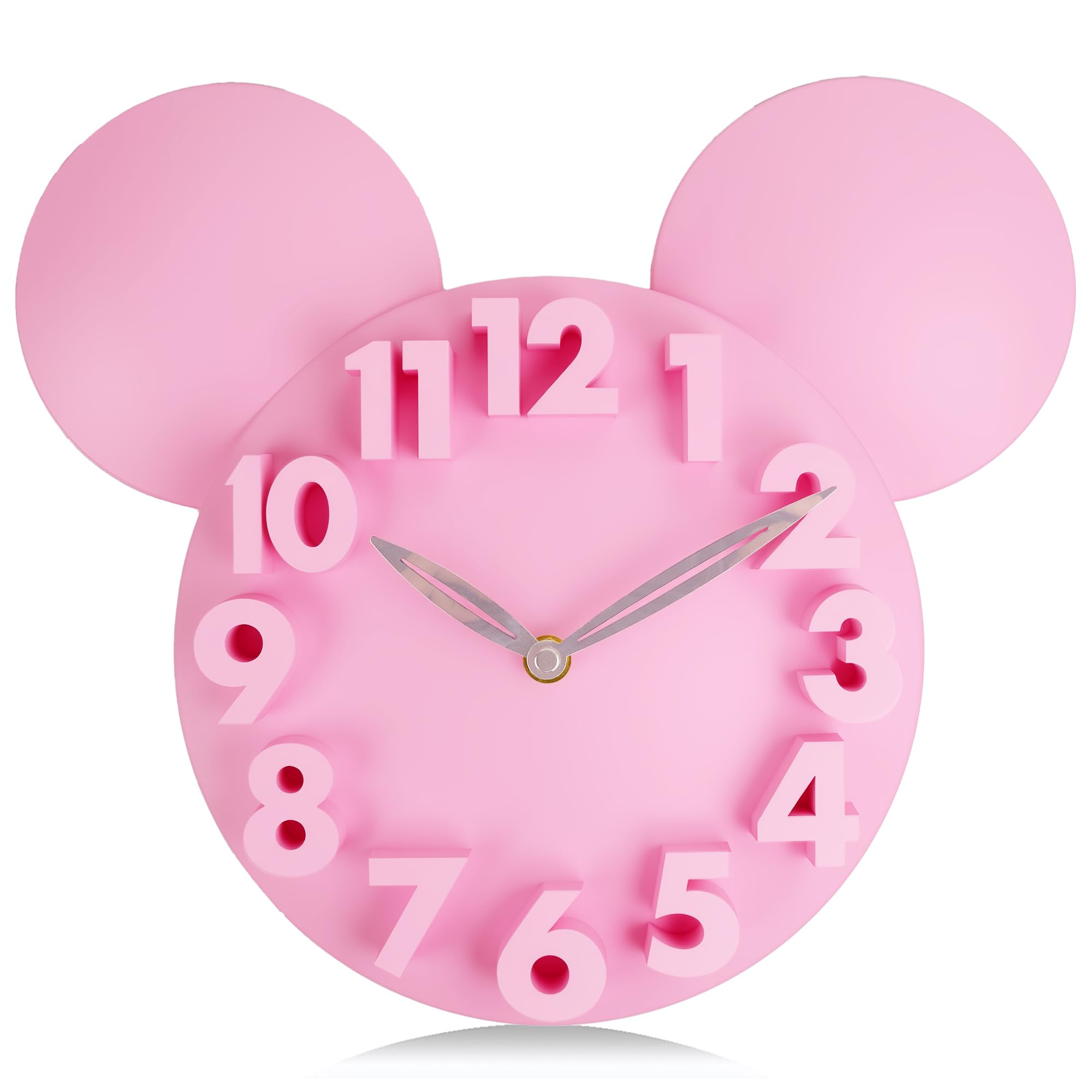 Lafocuse Orologio da Parete Topo Carino Moderno, Numeri 3D Creativo Design, Rosa Orologio Facile da Leggere per Bambini Ragazzo Ragazza Soggiorno Camera da Letto Scuola 32x28cm