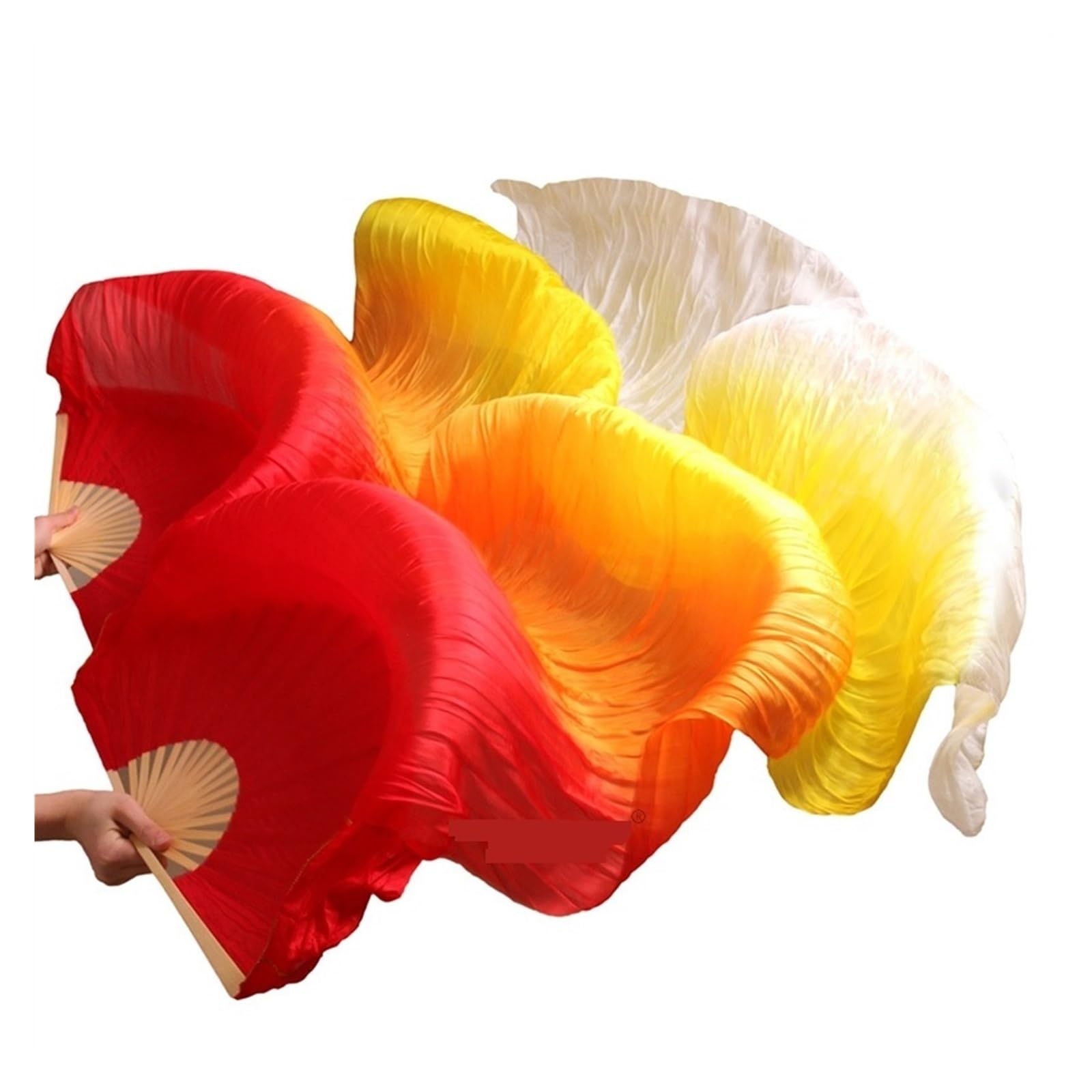 Abanico De Baile De Plumas Niño mujer vientre baile ventilador 1 par gradiente color bailarín práctica larga imitación seda fans(19,1 pair-210x90cm)