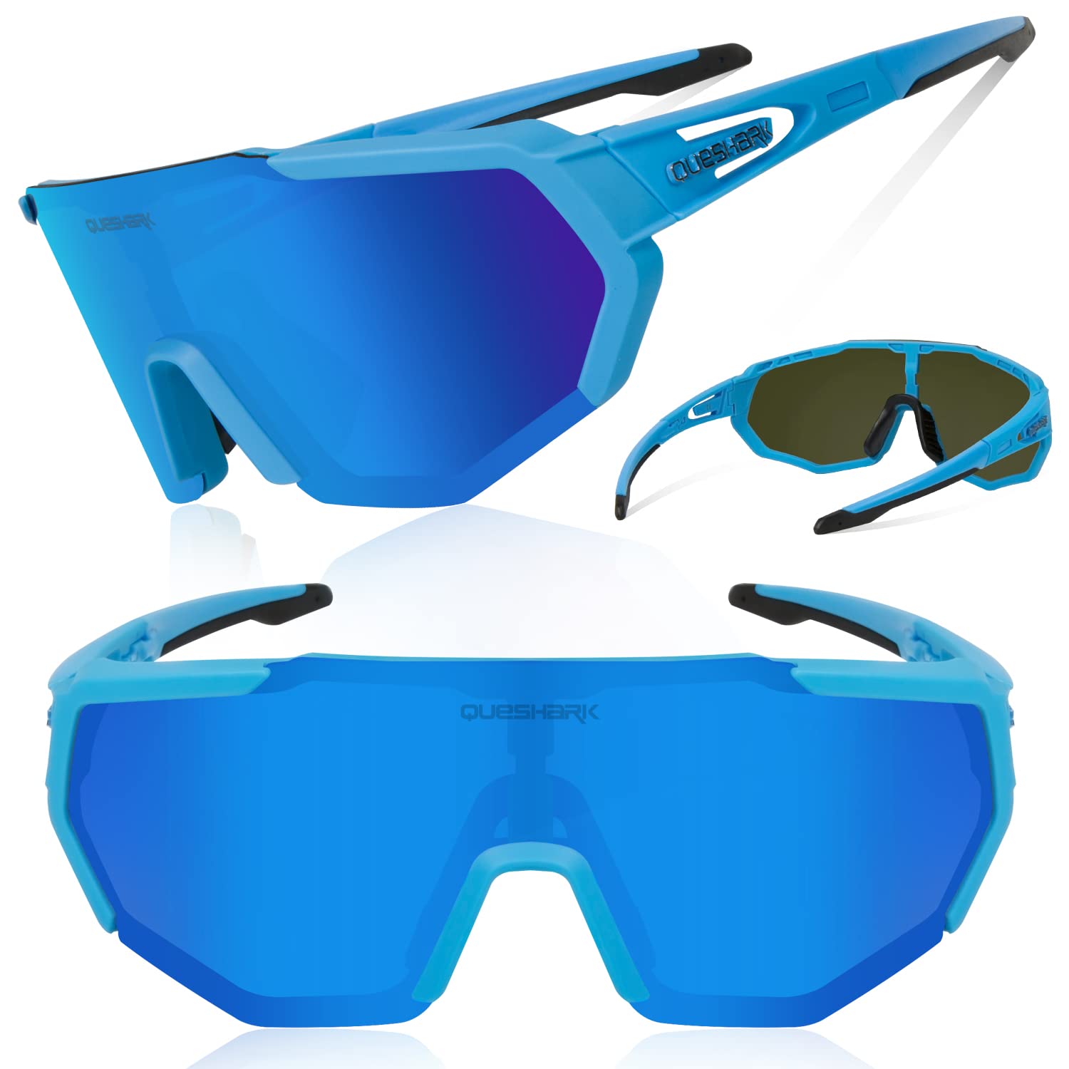 Queshark Polarizzati Anti-UV con 3 o 5 Lenti Occhiali da Ciclismo Bici MTB Intercambiabili per Sport Uomo Donna Guida Pesca Golf Baseball Corsa