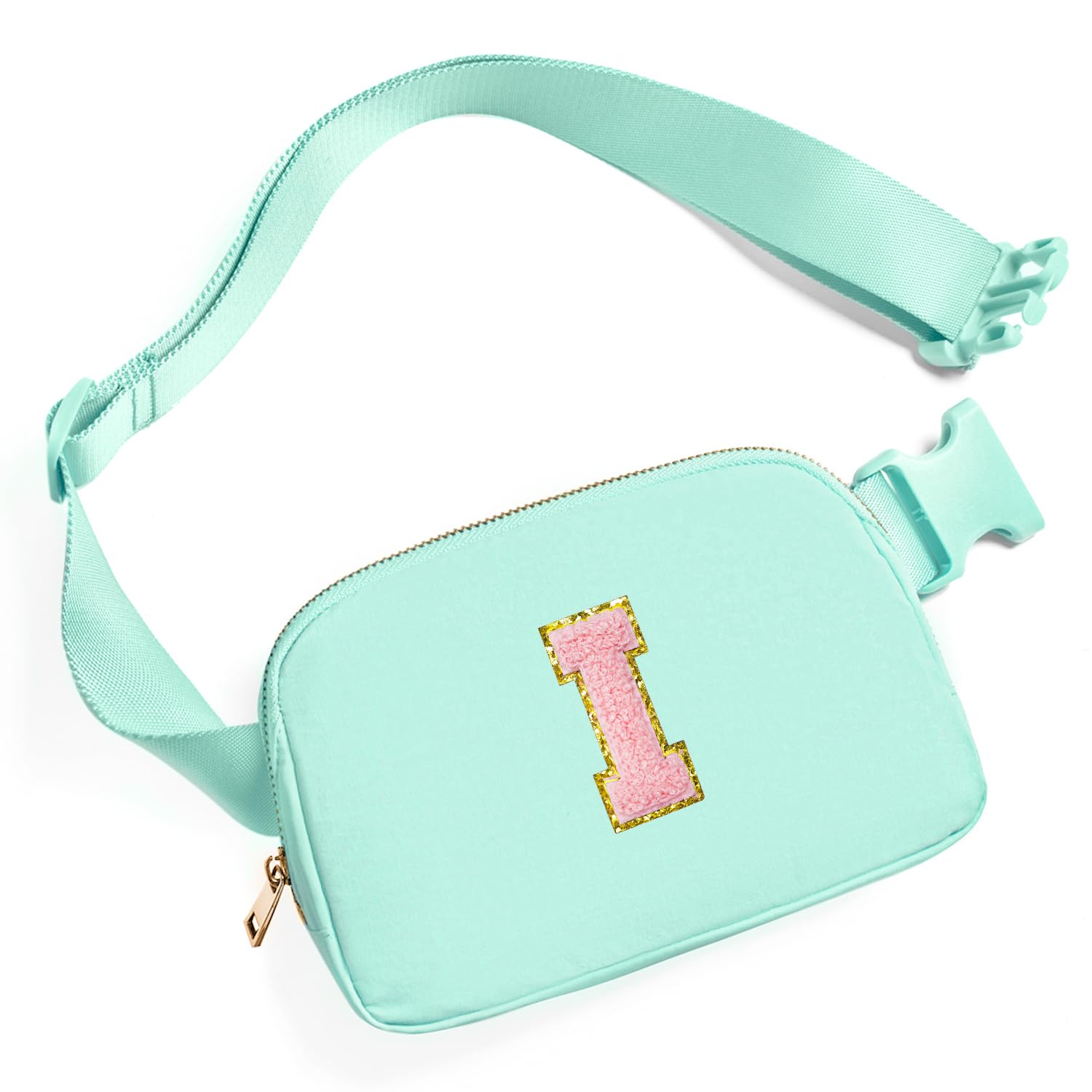 Gitus Gifts for 7 8 9 10 11 Year Old Girls Belt Bag Fanny Pack Crossbody Bags with Initial Letter Patch Birthday Gifts for Daughter Sister Friends Teen girls (Mint Green-I)