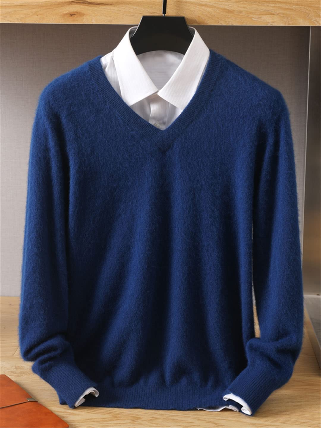Vogrtcc Maglione in cashmere da uomo con scollo a V Pullover in maglia di grandi dimensioni maglione invernale top maglioni a maniche lunghe