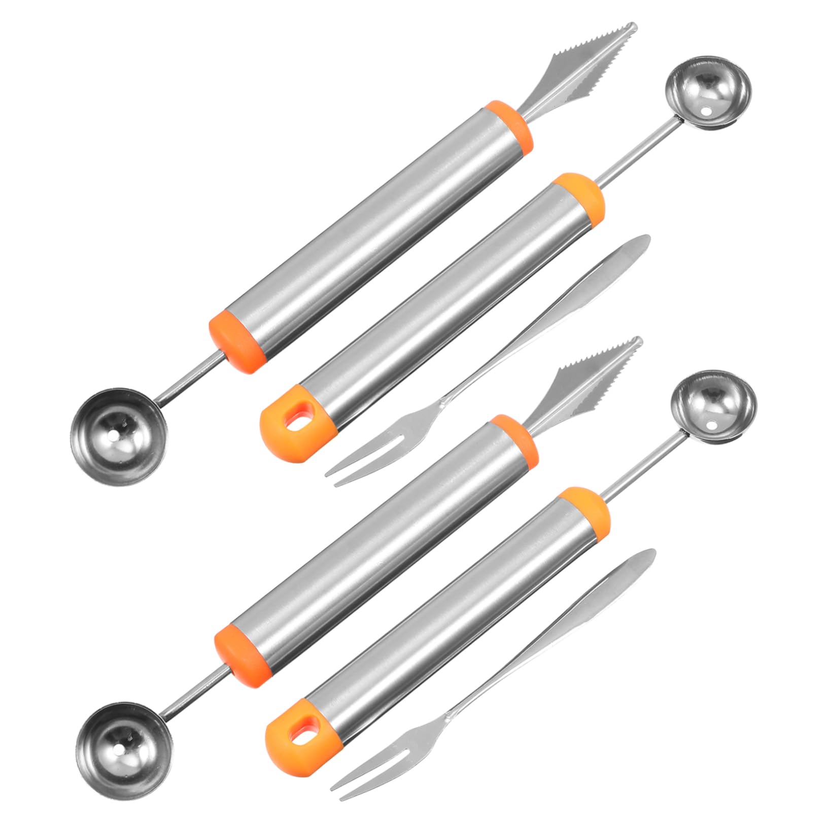 BEBEMOKO Stainless Steel Fruit Ball Scooper Set 6pc Forks Slicer Carving Tool Kit