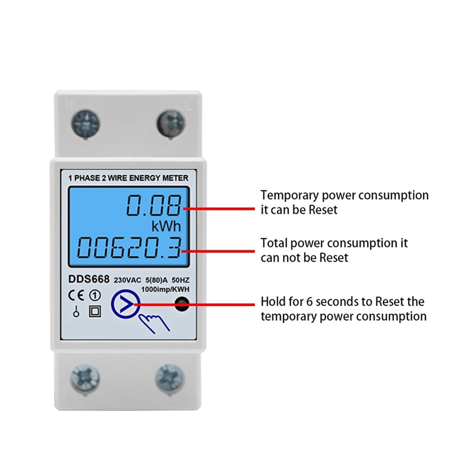 contatore Elettrico AC 110V 220V Digitale Monofase Reset Zero Contatore di Energia kWh Tensione Corrente Consumo di Potenza Contatore Wattmetro Elettricità