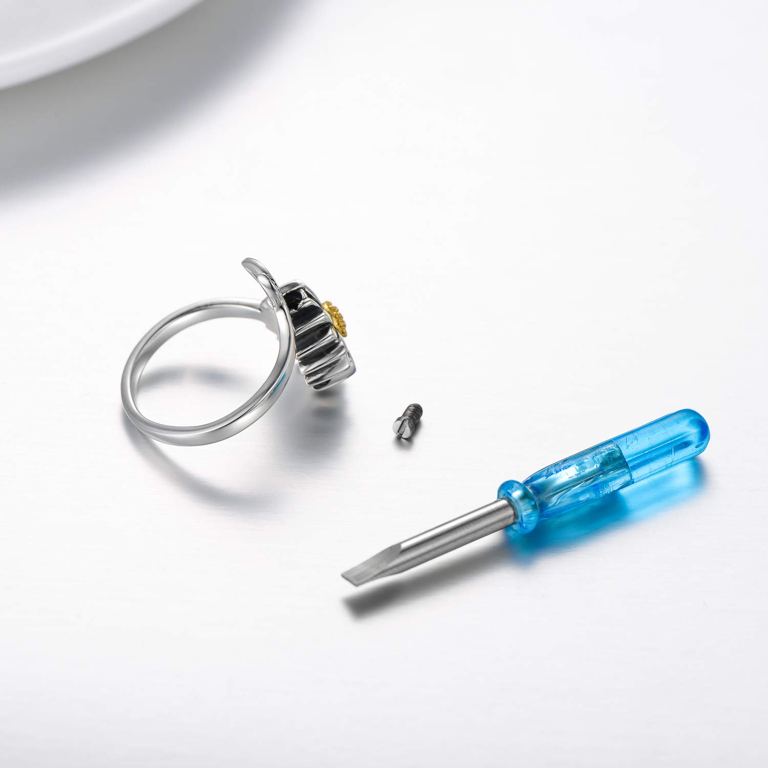 LONAGO Anillo de plata de ley 925 con diseño de girasol, diseño de margaritas de girasol, anillo abierto ajustable para mujer