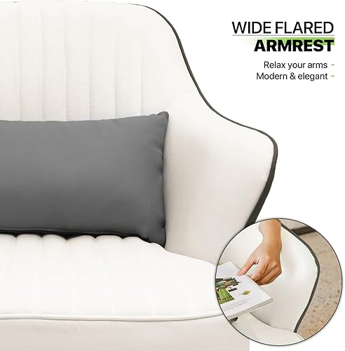Miniatura 27 de Magshion Silla decorativa moderna con almohada lumbar, sillón tapizado de cuero, sillón individual ergonómico para sala de estar, dormitorio, Blanco