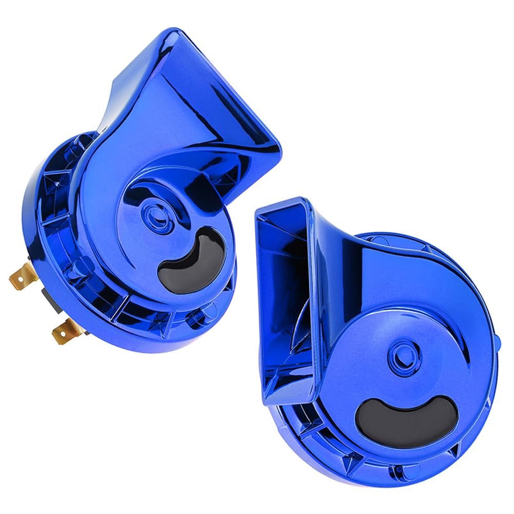 DriSentri 2PCS Train Horn for Truck, 12V 300dB Super Loud Waterproof Double Horn, Air Electric Snail Horn for Car, Truck, Motorcycle, Bike & Boat, Blue