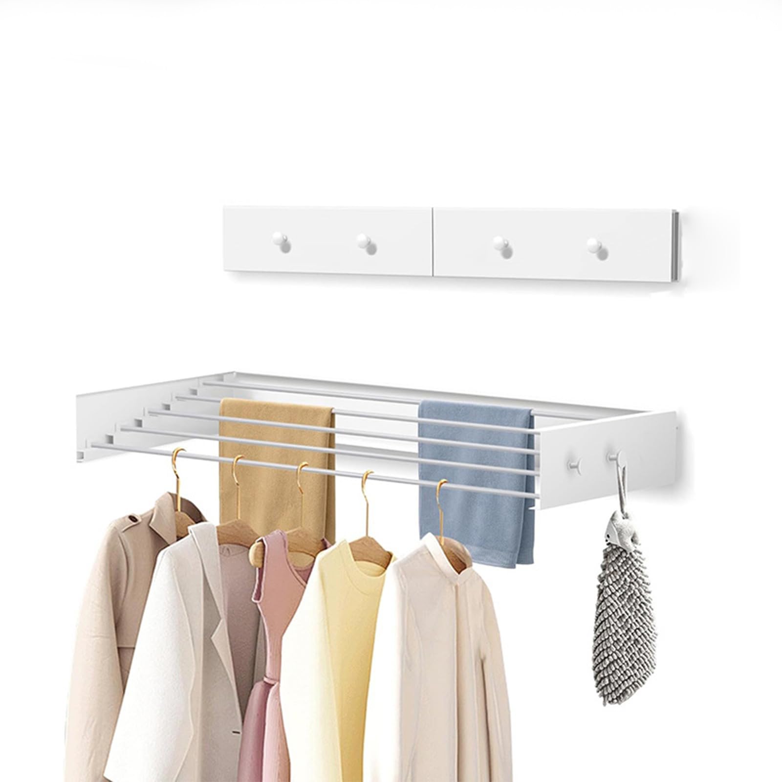 Séchoir à linge pliable pour montage mural, capacité de charge de 25 kg, peu encombrant, idéal pour la salle de bain, le balcon et les petits appartements, installation facile (5 barres de