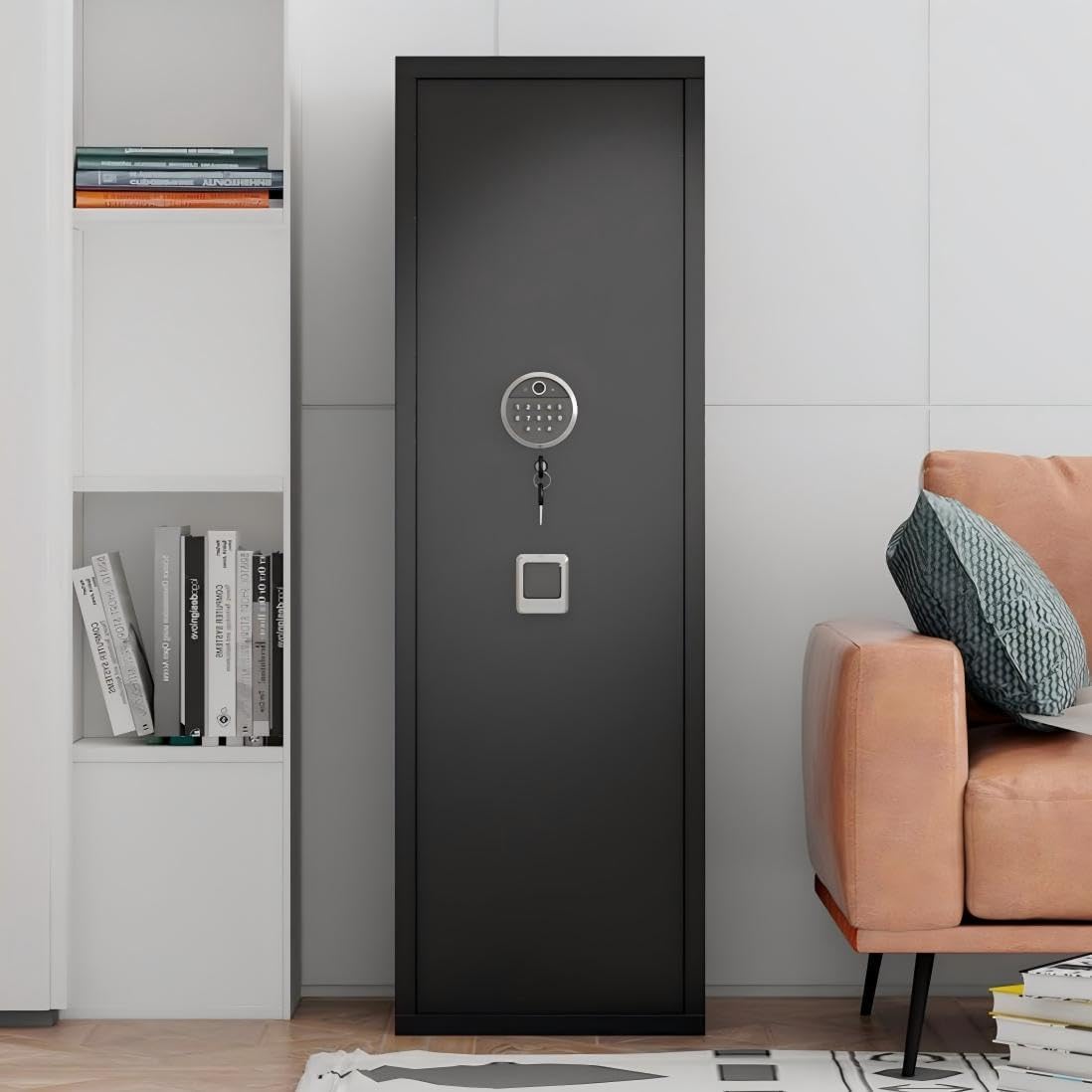 [No Assembly Required] 10-12 Gun Safe for Home Rifle and Pistols, Fingerprint & Digital Keypad Entry, Heavy-Duty Steel Cabinet with Adjustable Shelves, 57"H for Long Guns & Pistols, Black