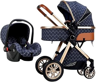 Baby Stroller for Newborn, 3 in 1 Baby Carriage Infant Bassinet Strollers Upgraded Toddler Pram Stroller Luxury Buggy Pushchair with Rain Cover Footmuff Mosquito Net (Color : Blue)