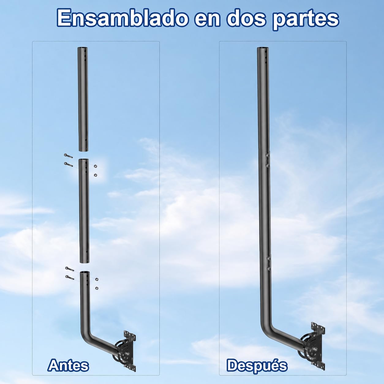 Mástil de Antena Universal para Antena de TV, satélite, Radio y WiFi, Soporte Ajustable y Soporte de Pared (Negro - 52 cm)
