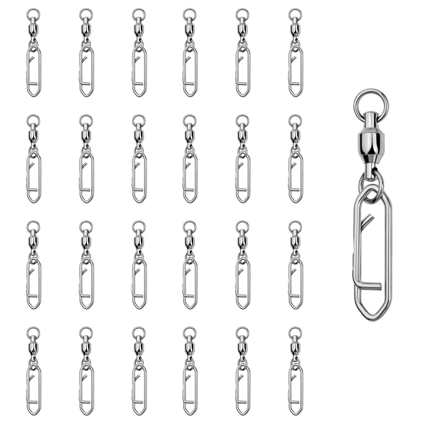 Tabanzhe 25PCS Fishing Swivels with Interlock Snap,50LB Strength, Black Stainless Steel Ball Bearing Speed Clips for Quick Change Saltwater Freshwater Lure Leader Tackle (32mm)
