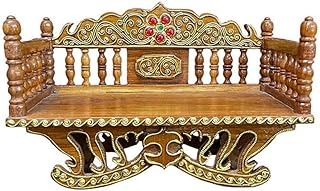 Handcrafted Thai Pattern Wood Carving Mini Shelf for Buddha Statues and Home, Decor Display (Natural Wood)