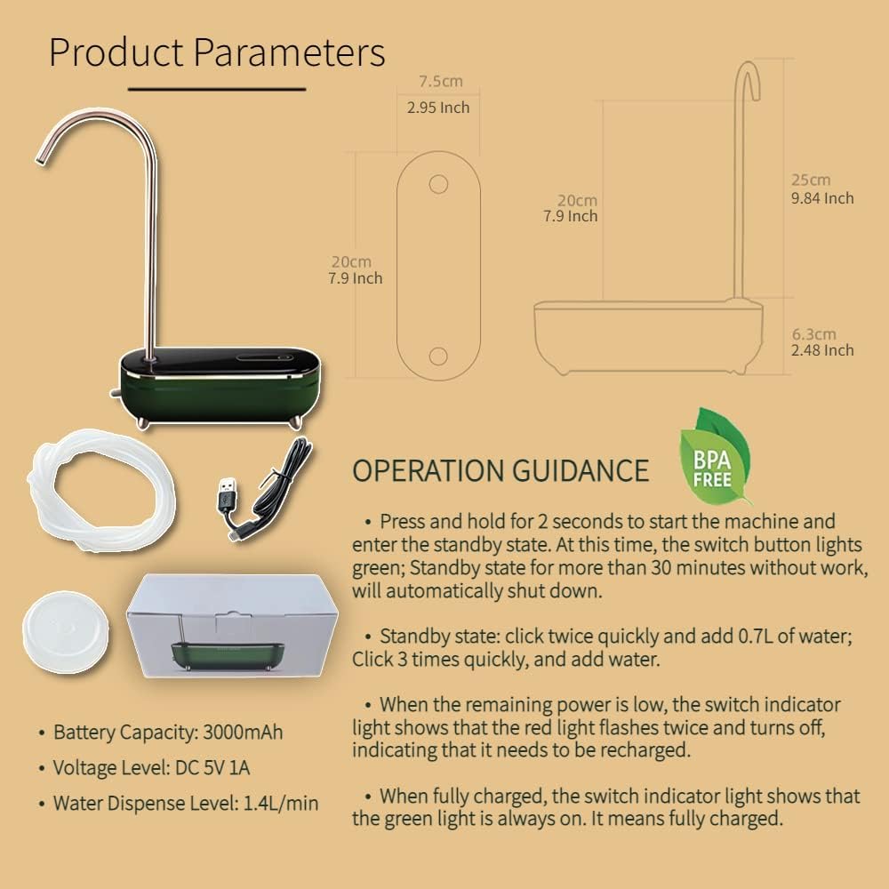 Water Dispenser - Wireless Portable 5 Gallon Water Dispenser, Countertop, LED, Customize Pumping Capacity, Bedside Universal Water Jugs, USB Charging Water Bottle Pump for Night Stand, Workshop