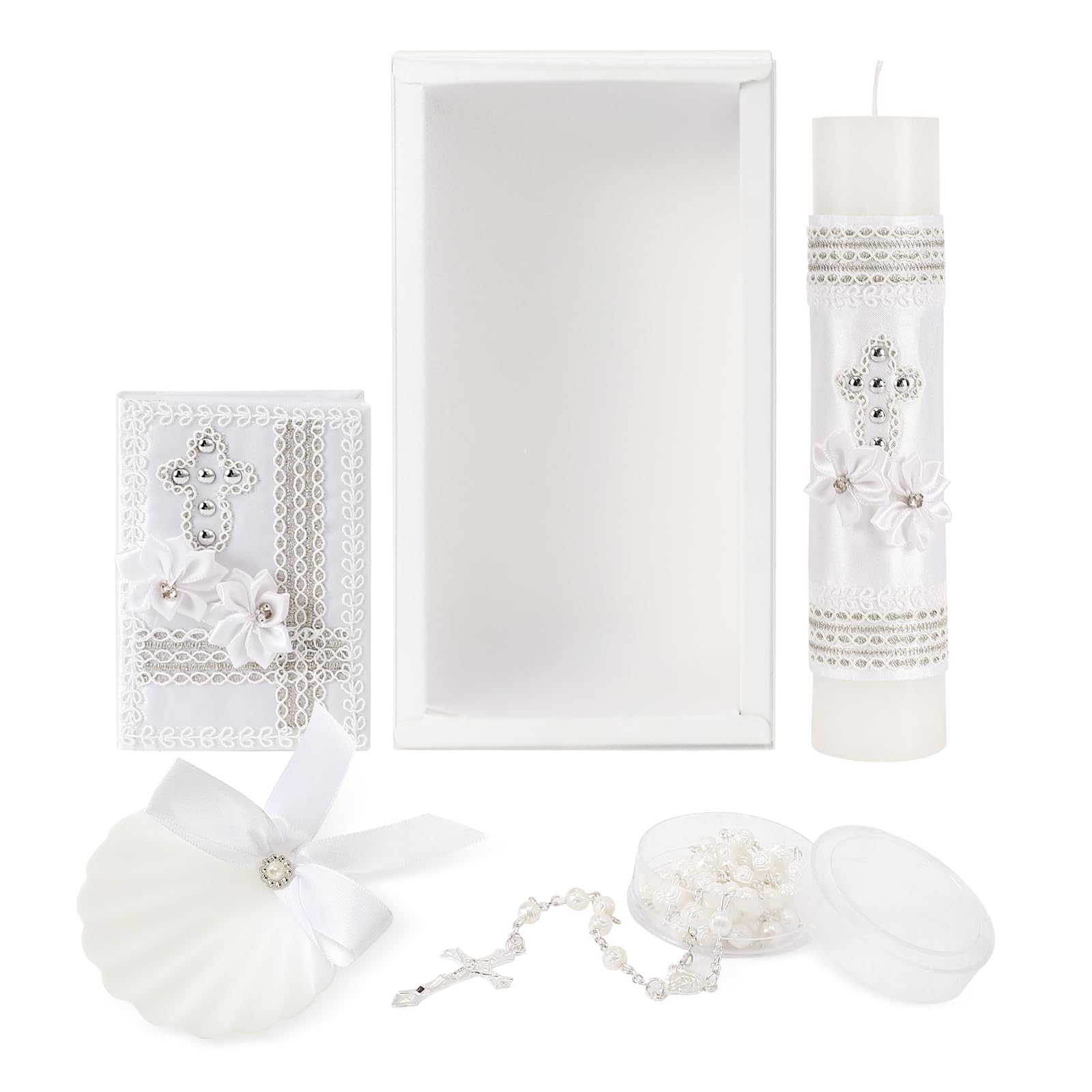 Photo 1 of 5 PCS Baptism Candle Set for Boys and Girls,White Baptism Kit Candle,Towel,Shell,Rosary &Bible for Baptismal Christening First Communion Gift,Velas para Bautizo De Niño o Niña