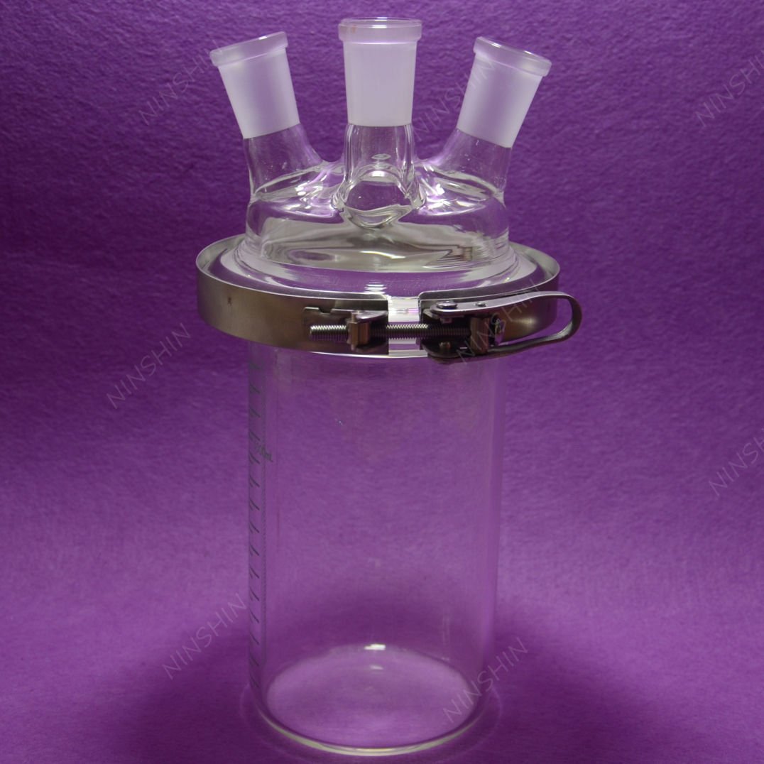 2000mL 24/?40 3-Neck,?Glass Cylinder Reactor,2 Litre Flat Bottom Reaction Flask