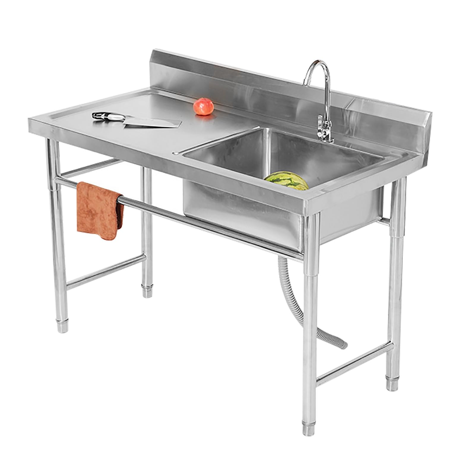OWOHYG Stainless Steel Outdoor Kitchen Sink With Faucet Freestanding Utility Sink For Garden Apartment Basement 100X50X80Cm Single Bowl Workstation Sink For Outdoor Parties And Resta.Right Sink