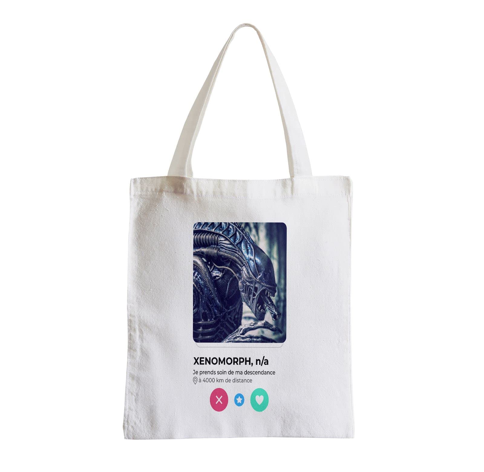 Large Beach Shopping Bag for Students Xenomorph Alien Network Extraterrest Social Meeting Love