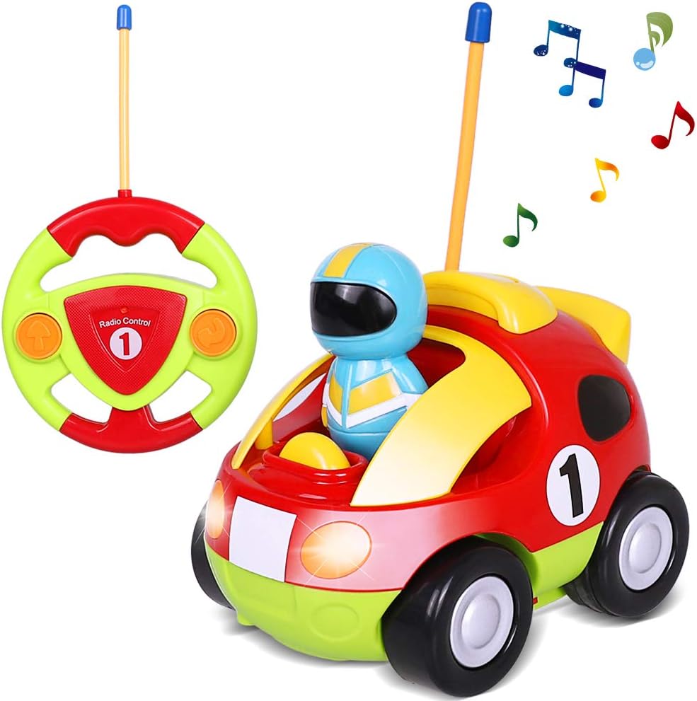 KINGBOT-DeeXop RC Cartoon Race Car with Action Figure Radio Control Toy with Music Best Christmas Gift for Toddlers Kids