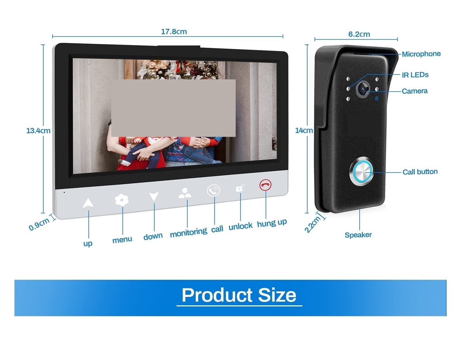 Videocitofono, di videocitofono cablato TFT da 7 Pollici con Supporto Telecamera 1000TVL Registrazione/Istantanea Campanello Supporto Solo 1 Monitor(Built-in power-64G)