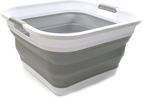SAMMART Cesta plegable de plástico para la ropa sucia de 32 litros Contenedor de almacenamiento plegable organizador Tina de lavado portátil