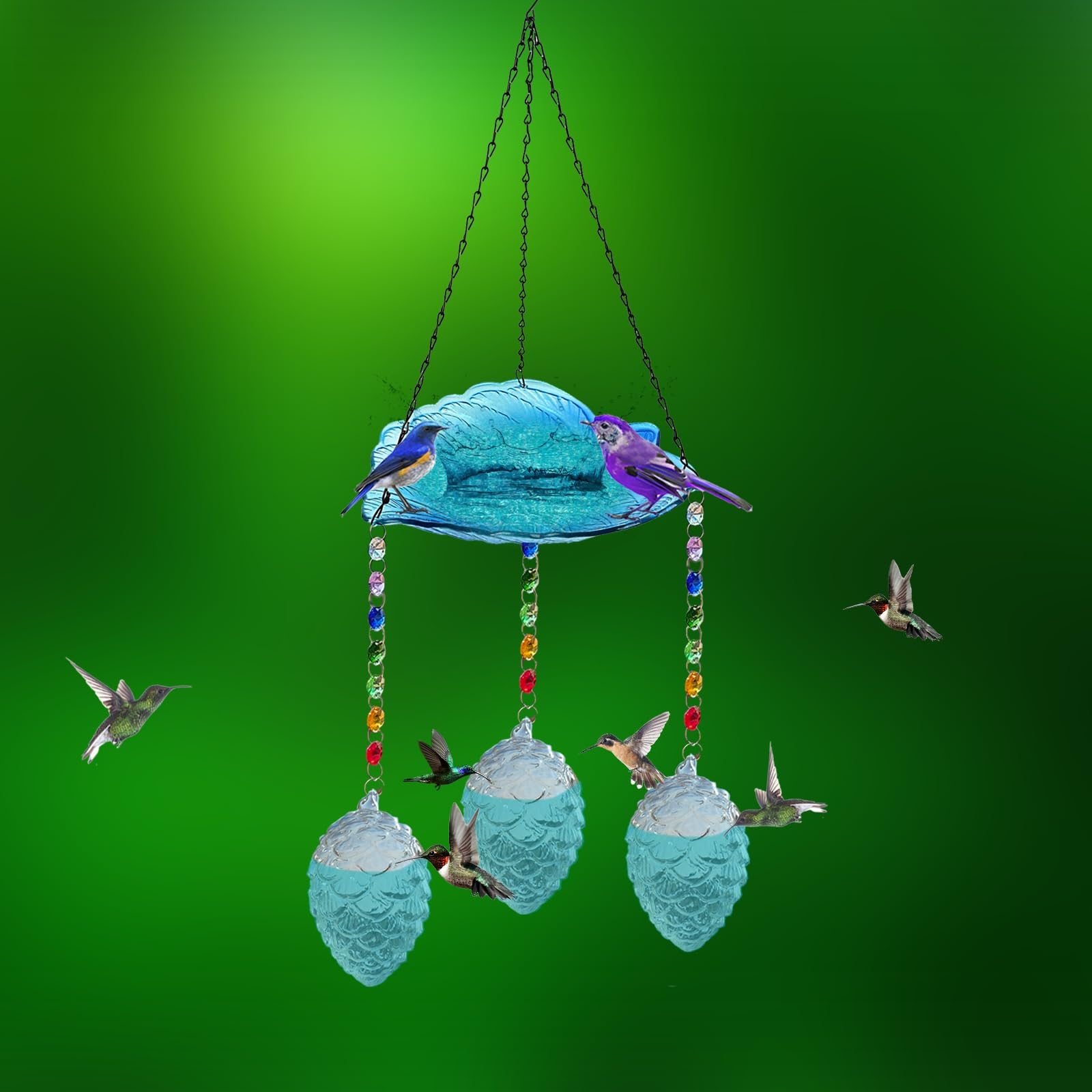 Mangeoire Oiseaux À Suspendre, Boueur d'oiseaux Ronde pour Jardin 2 en 1 Distributeur Nourriture Abreuvoir Bassin Oiseaux pour Yard De Jardin en Balcon