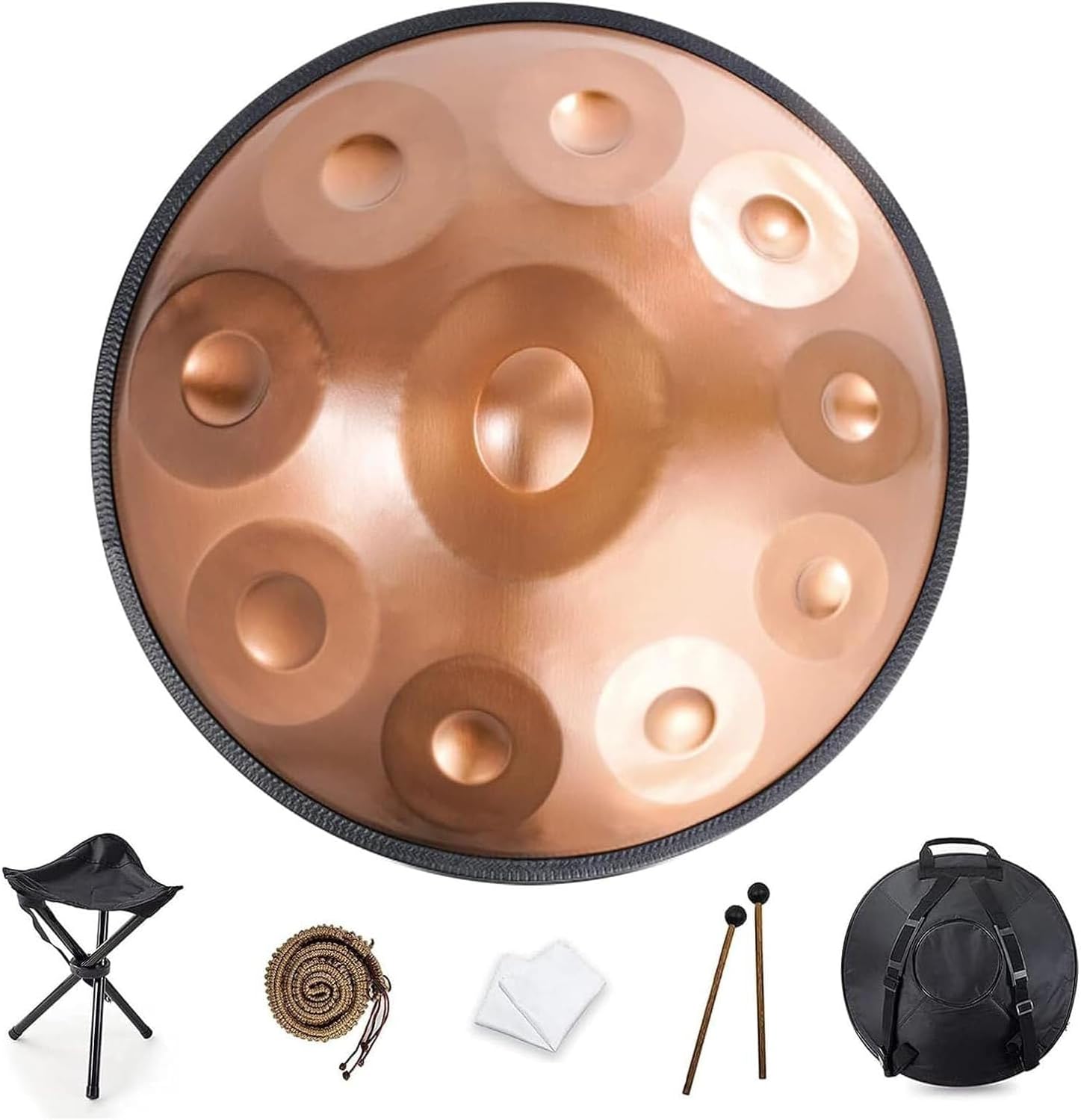 WOLWES 9 10 12 Tones 22 Inch Handpan Drum In D Minor 432 Hz Handpan Drum Instrument, Steel Hand Drum With Soft Handpan Bag, 2 Handpan Mallets, Handpan Stand(Color:Metallic,Size:10 Notes)