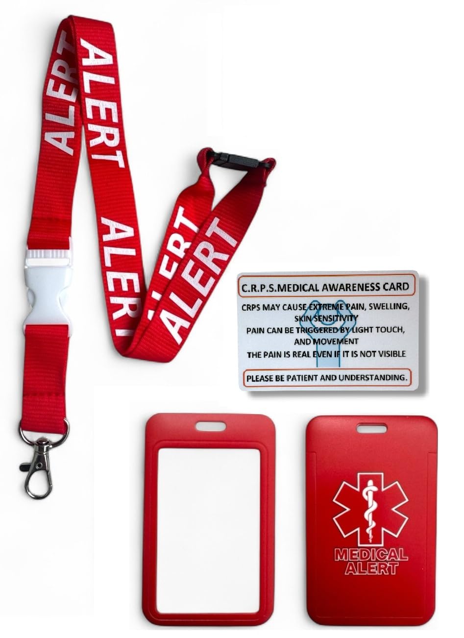 Medical Alert Lanyard with Matching Enclosed Card Holder & Medical Awareness Card (CRPS)