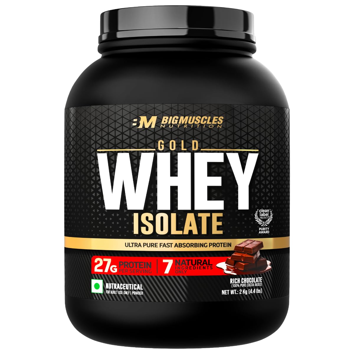 Bigmuscles Nutrition Gold Whey Isolate (2kg, Rich Chocolate) | 27g Whey Protein Isolate 90% | 7 Natural Ingredients Only | 0 Added Sugar | Clean Label Project Purity Award USA-image-13